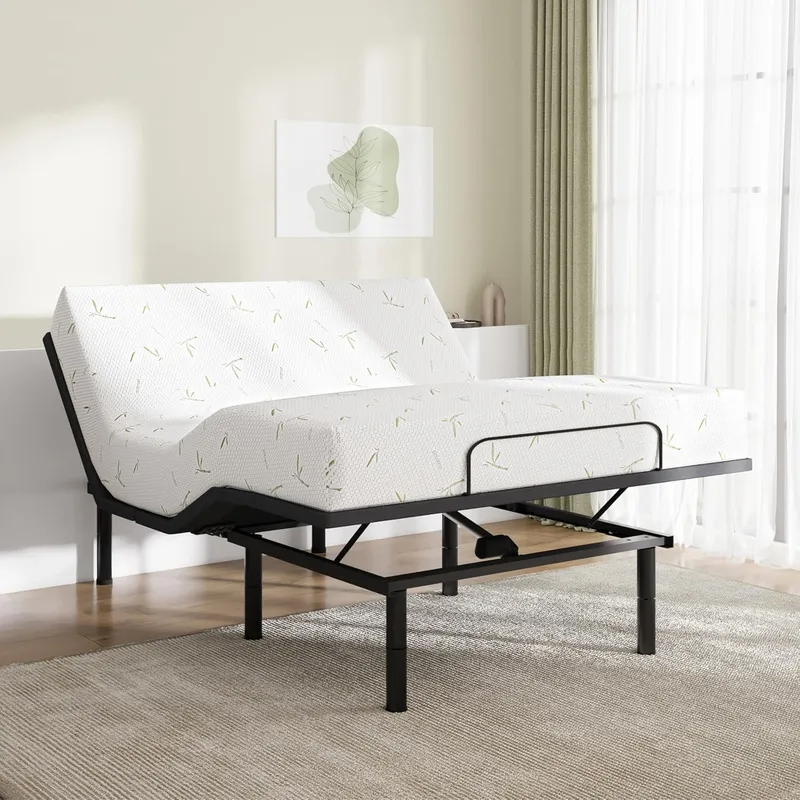 AbyssZen Bamboo Memory Foam Mattress with Twin XL Adjustable Bed Base Set